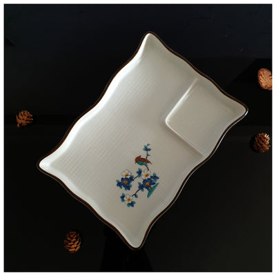 Ceramic - Dip Dish Starter/Serving Plate - Rectangle - Oriental Sunshine Bloom