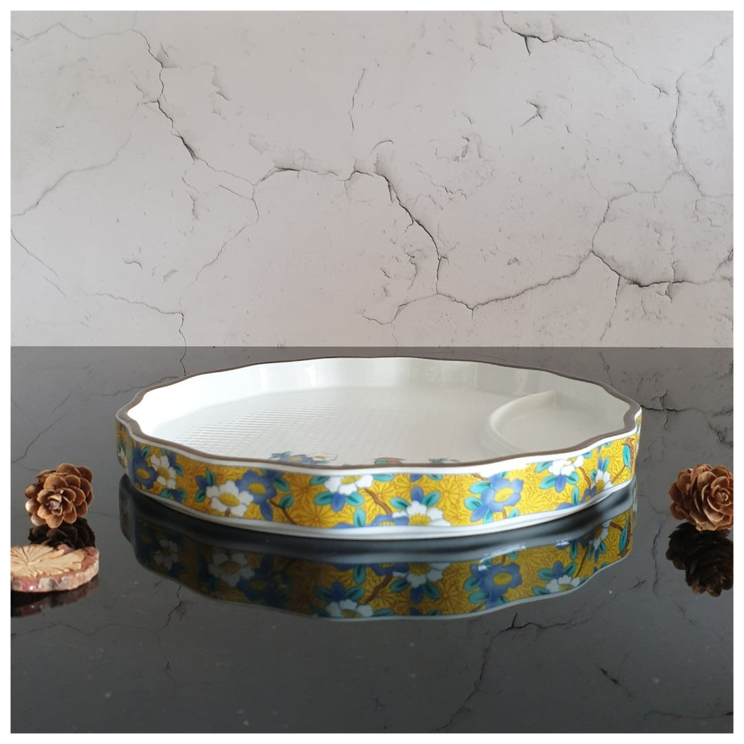 Ceramic - Chip &amp; Dip Dish - Round Large - Mustard Yellow