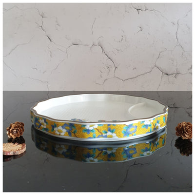 Ceramic - Dip Dish Starter/Serving Plate - Round Large - Oriental Sunshine Bloom