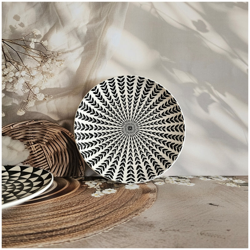 Ceramic - Nordic 8 Inch - Flat Plate - Pasta, Fruit, Salad Plate - Set of 2 - Black Illusion