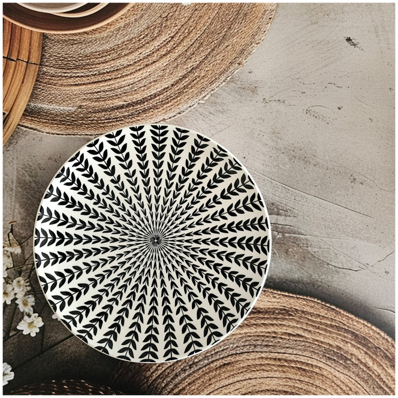 Ceramic - Nordic 8 Inch - Flat Plate - Pasta, Fruit, Salad Plate - Set of 2 - Black Illusion