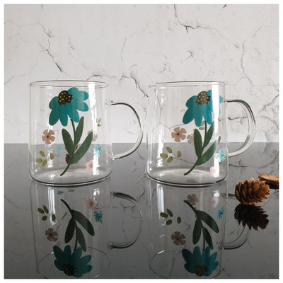 Ceramic - Spring Collection - Plate & 2 Mugs Set - Aqua