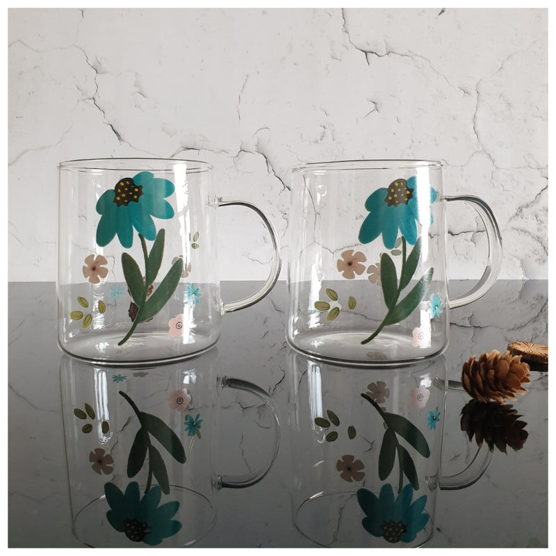 Ceramic - Spring Collection - Plate & 2 Mugs Set - Aqua