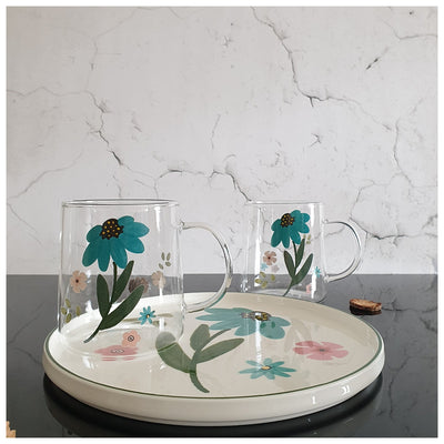 Ceramic - Spring Collection - Plate & 2 Mugs Set - Aqua