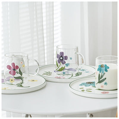 Ceramic - Spring Collection - Plate & 2 Mugs Set - Aqua