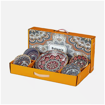 Ceramic - 1 Platter + 4 Bowls - Gift Set with Chopsticks - Bohemia Malaga