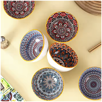 Ceramic - 1 Platter + 4 Bowls - Gift Set with Chopsticks - Bohemia Malaga