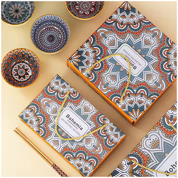 Ceramic - 1 Platter + 4 Bowls - Gift Set with Chopsticks - Bohemia Malaga