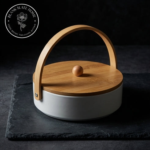 Ceramic - Snack Bowl with Bamboo Lid (Round)