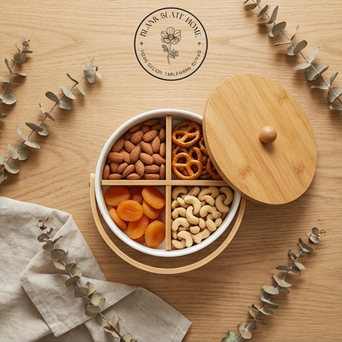 Ceramic - Snack Bowl with Bamboo Lid (Round)