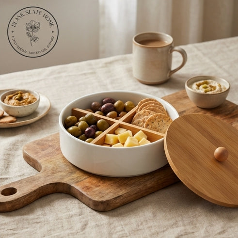 Ceramic - Snack Bowl with Bamboo Lid (Round)