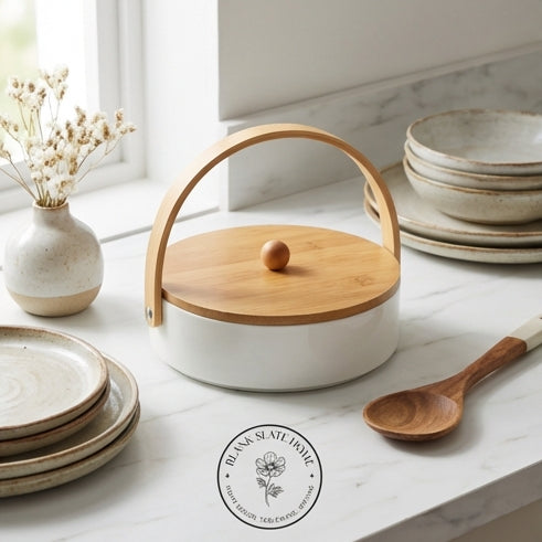 Ceramic - Snack Bowl with Bamboo Lid (Round)