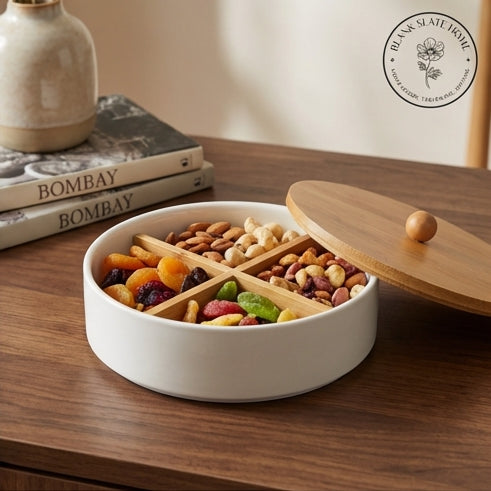 Ceramic - Snack Bowl with Bamboo Lid (Round)