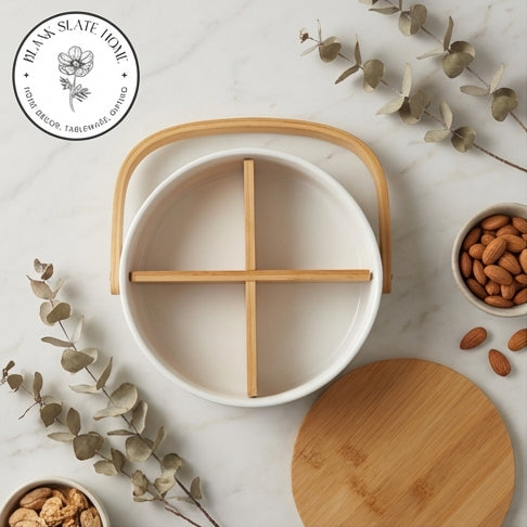 Ceramic - Snack Bowl with Bamboo Lid (Round)