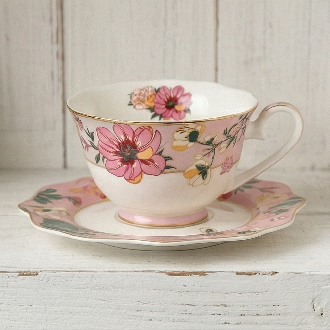 Ceramic - Tea Cup Set - Tuscany Pink