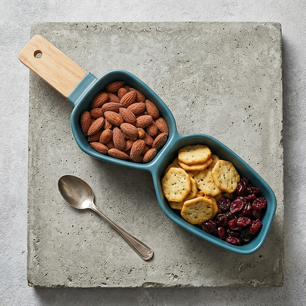Ceramic, Envy Collection Green - Wooden Handle Nut Bowl with Small Bowl