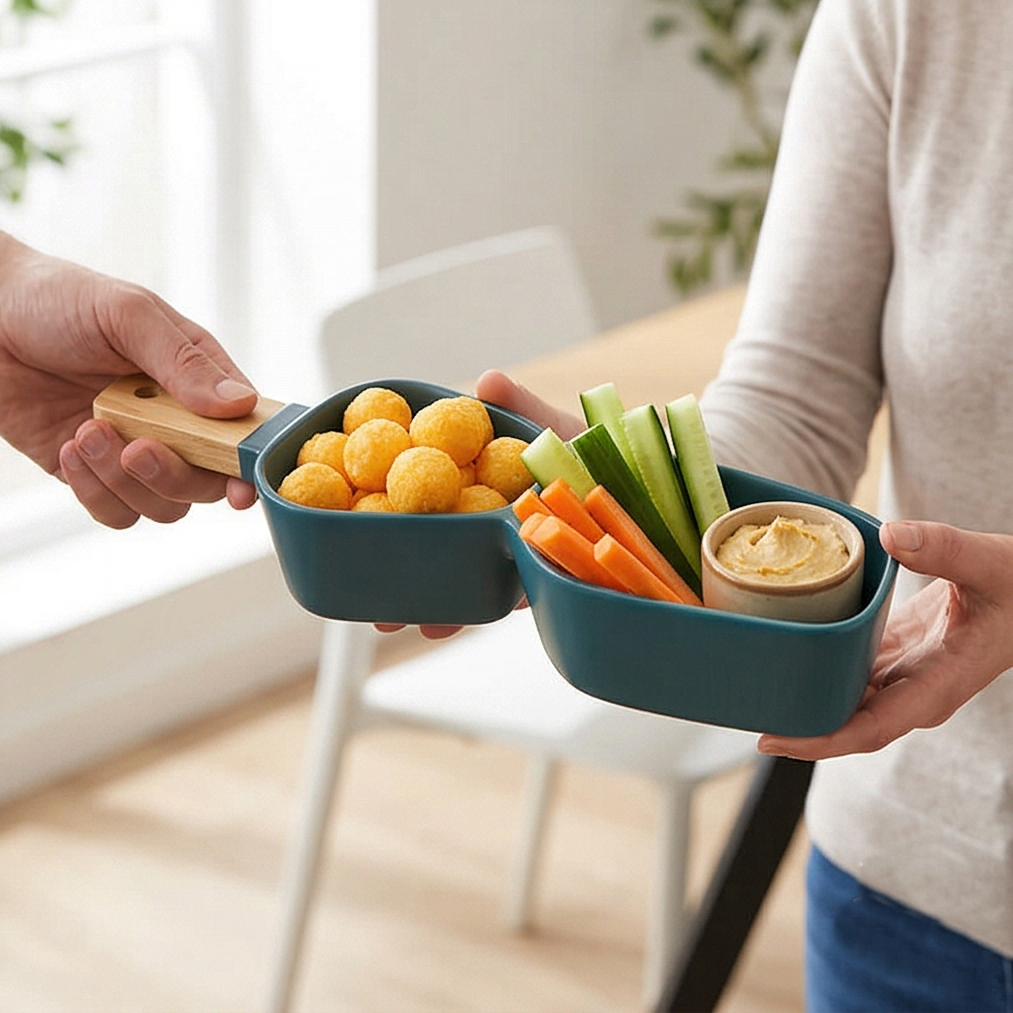 Ceramic, Envy Collection Green - Wooden Handle Nut Bowl with Small Bowl