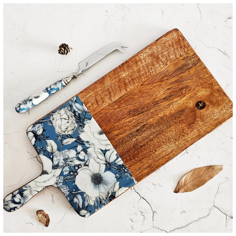 Cheese Board & Knife Set - Blue Hibiscus