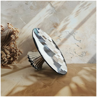 Cake Stand (Flat) with Metal Stand Silver (Medium) - Frosty Ikat