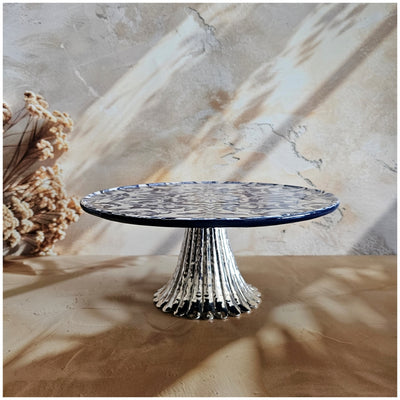 Cake Stand (Flat) with Metal Stand Silver (Medium) - Bodrum