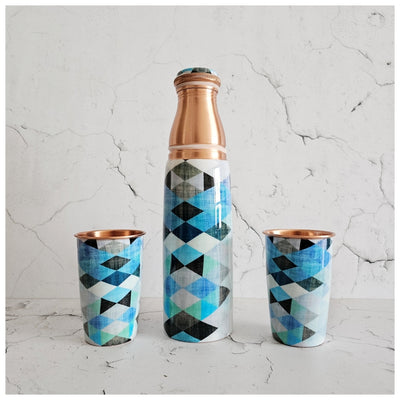 COPPER BOTTLE SET WITH 2 GLASSES, MAZE RUNNER