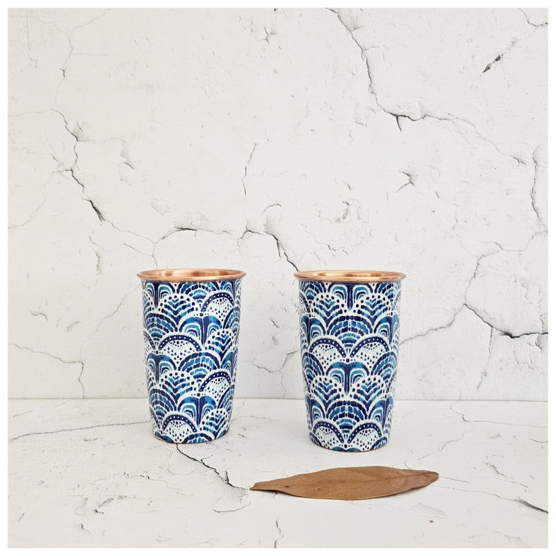 COPPER BOTTLE SET WITH 2 GLASSES, IKAT AFRICA