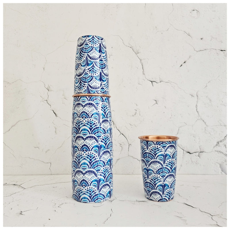 COPPER BOTTLE SET WITH 2 GLASSES, IKAT AFRICA