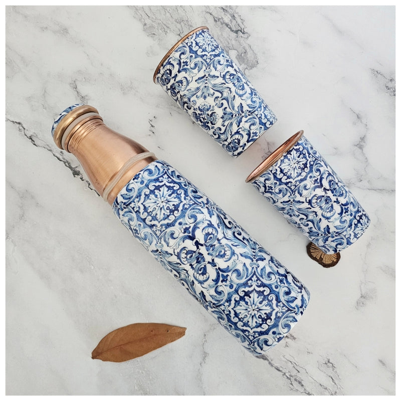 COPPER BOTTLE SET WITH 2 GLASSES, BODRUM