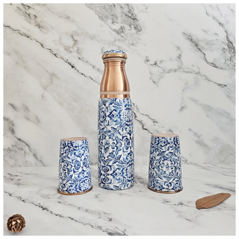 COPPER BOTTLE SET WITH 2 GLASSES, BODRUM