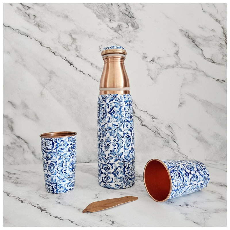 COPPER BOTTLE SET WITH 2 GLASSES, BODRUM