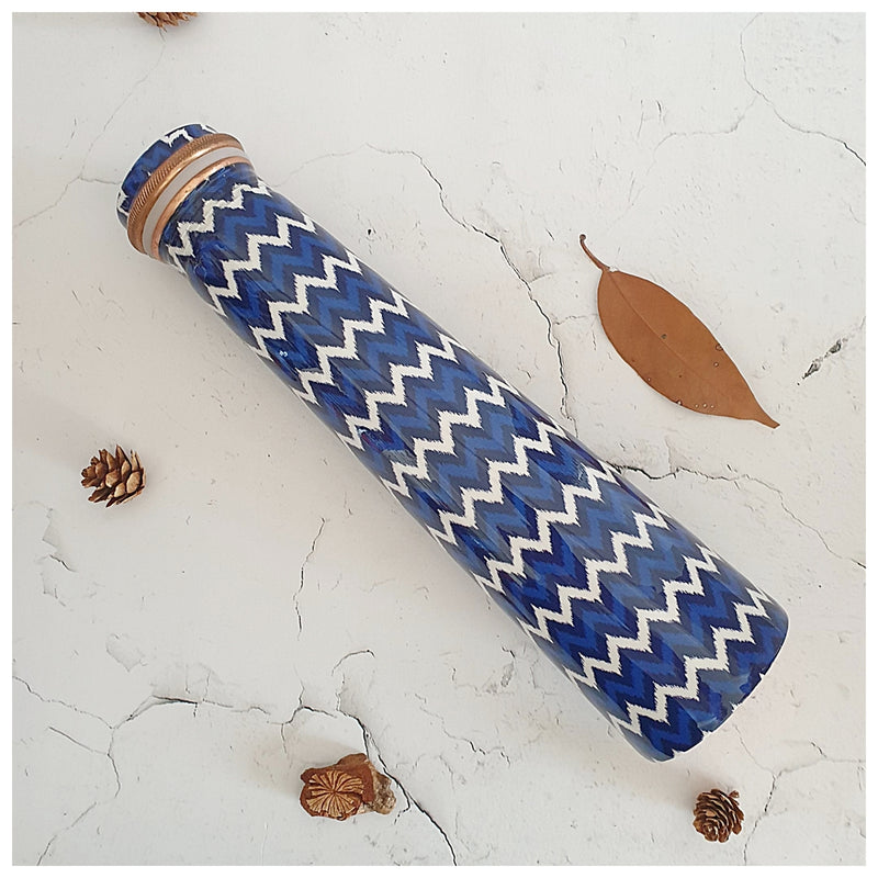 Slim Copper Bottle, 750 ML, Chevron (Dark Blue)