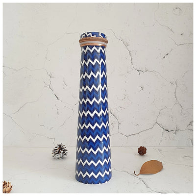 Slim Copper Bottle, 750 ML, Chevron (Dark Blue)