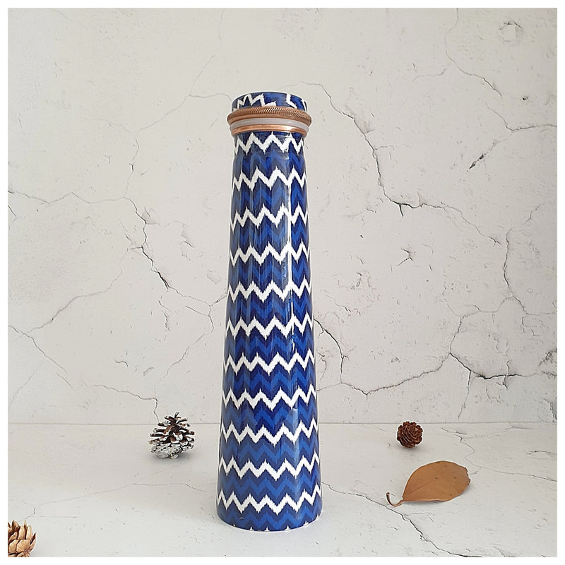 Slim Copper Bottle, 750 ML, Chevron (Dark Blue)