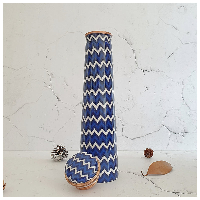 Slim Copper Bottle, 750 ML, Chevron (Dark Blue)