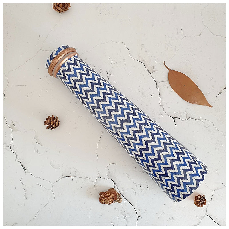 Slim Copper Bottle, 750 ML, Chevron (White & Blue)
