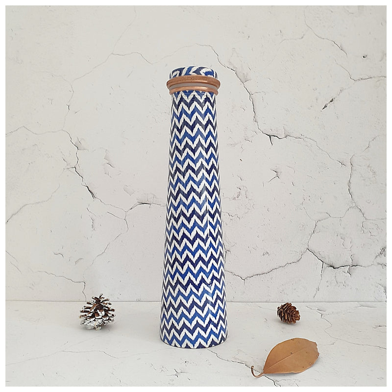 Slim Copper Bottle, 750 ML, Chevron (White & Blue)