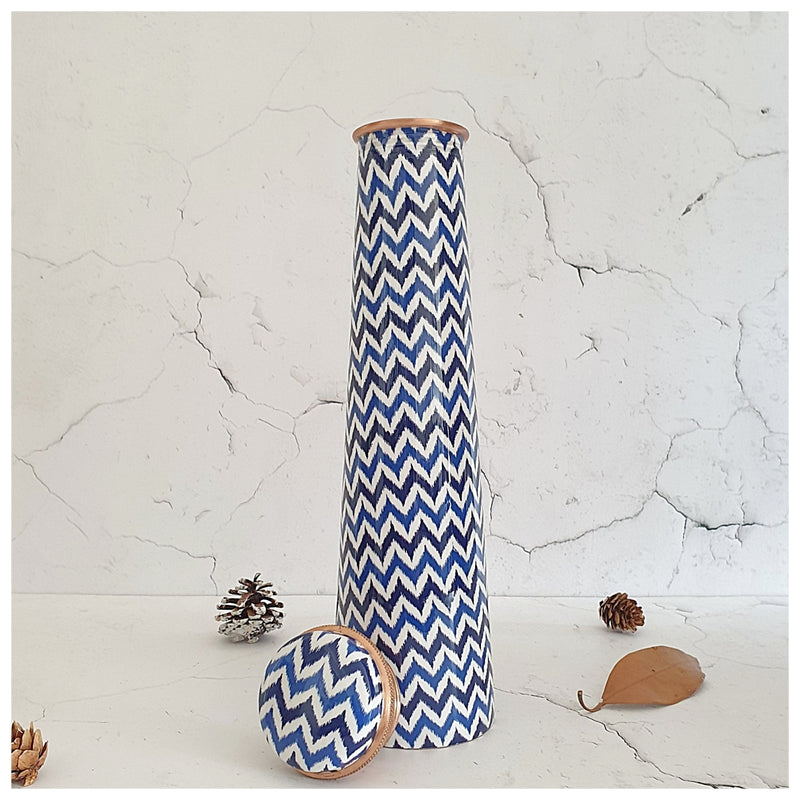 Slim Copper Bottle, 750 ML, Chevron (White & Blue)