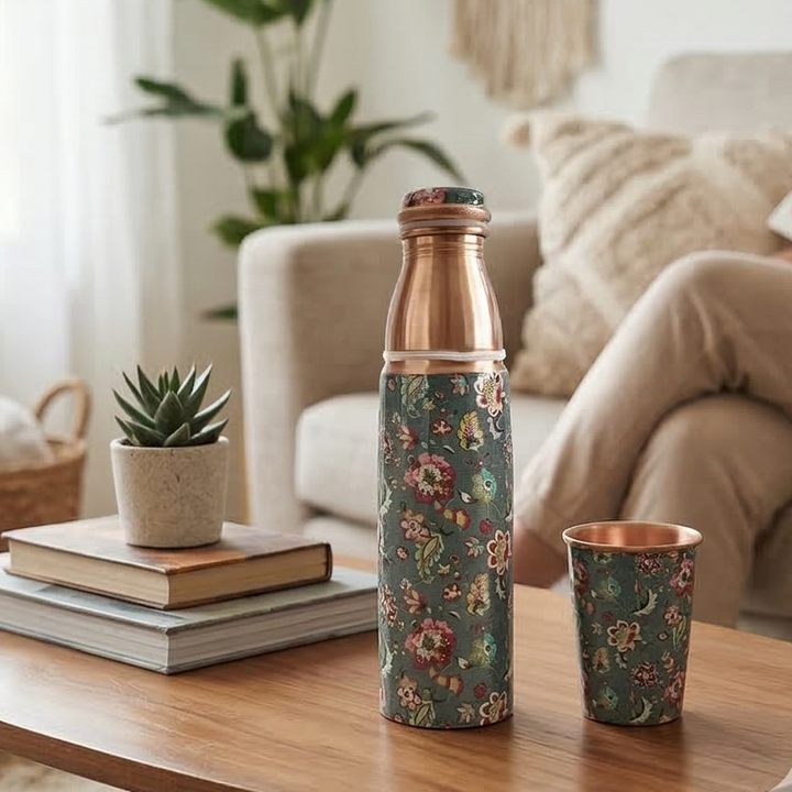 Buy COPPER BOTTLE SET WITH 2 GLASSES, EARTHY MEADOW Online at