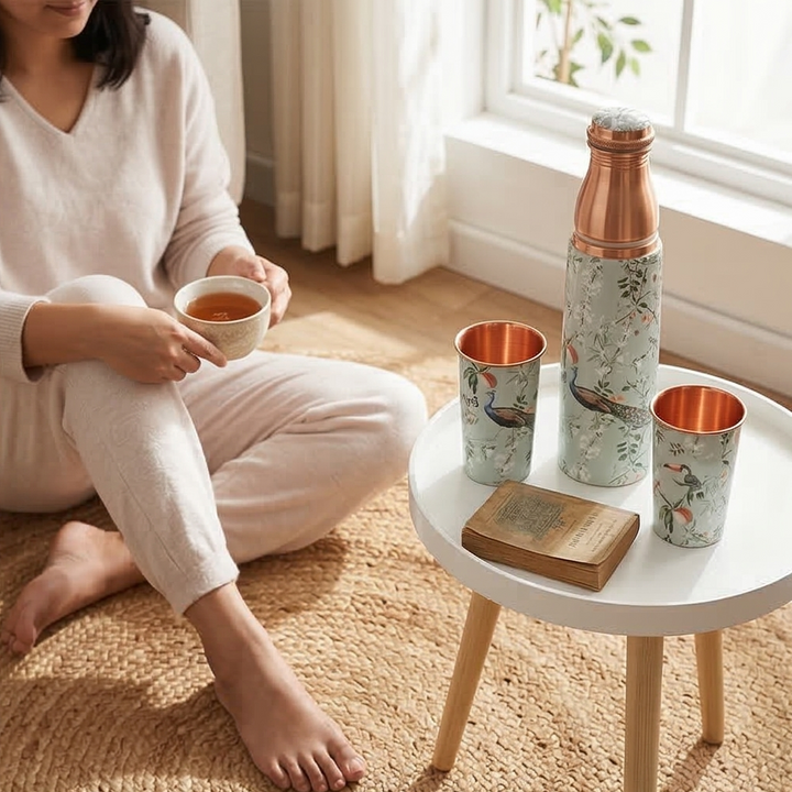 COPPER BOTTLE SET WITH 2 GLASSES, MAYURA