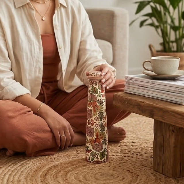 Slim Copper Bottle, 750 ML, Kalamkari