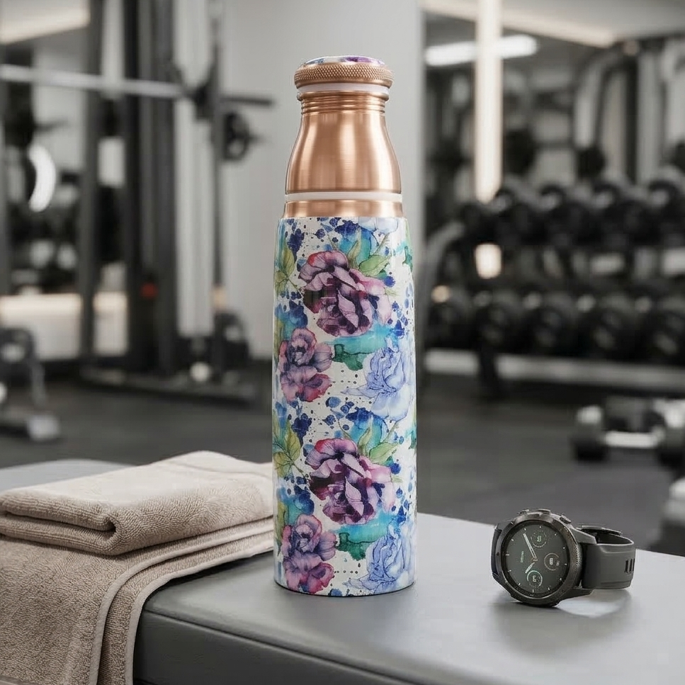 COPPER BOTTLE SET WITH 2 GLASSES, IRIS BLOOM