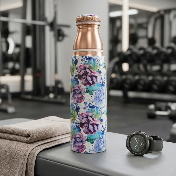 COPPER BOTTLE SET WITH 2 GLASSES, IRIS BLOOM