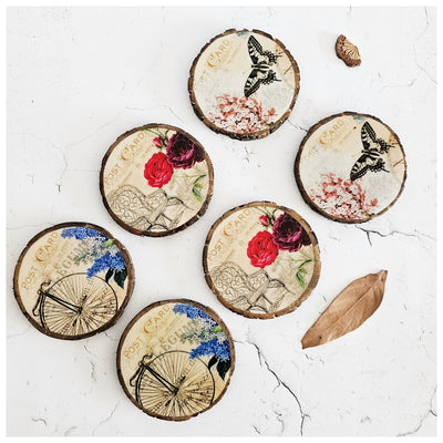 COASTERS - WOOD BARK (SET OF 6) - POST CARD