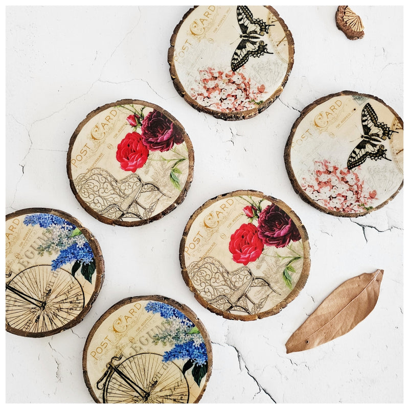 COASTERS - WOOD BARK (SET OF 6) - POST CARD