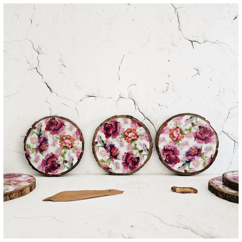 COASTERS - WOOD BARK (SET OF 6) - COUNTRY ROSE