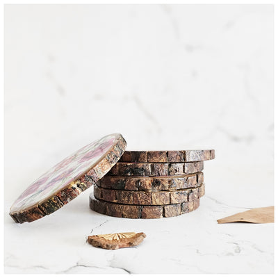 COASTERS - WOOD BARK (SET OF 6) - COUNTRY ROSE