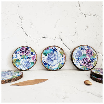 COASTERS - WOOD BARK (SET OF 6) - IRIS BLOOM