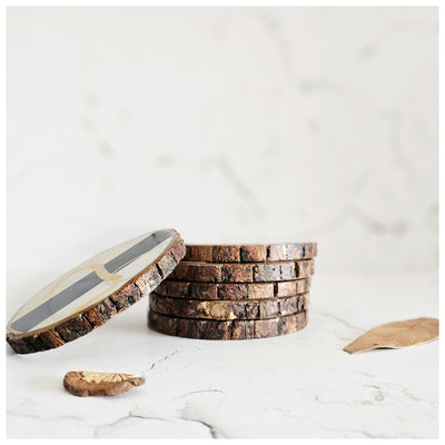 COASTERS - WOOD BARK (SET OF 6) - SABLE