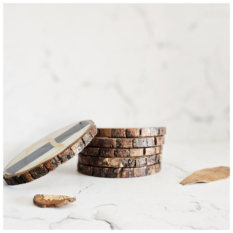 COASTERS - WOOD BARK (SET OF 6) - SABLE