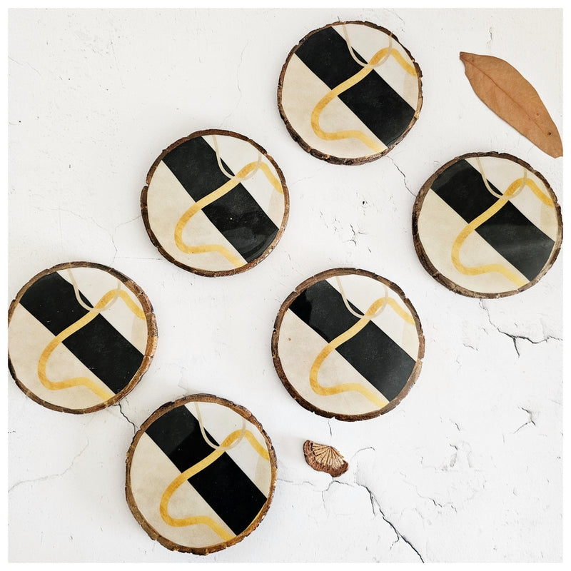 COASTERS - WOOD BARK (SET OF 6) - SABLE